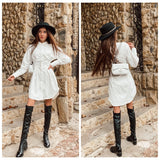 LONG SLEEVE PLEATED ELEGANT DRESS