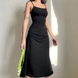 STRAPPED RUCHED BACKLESS ELEGANT DRESS