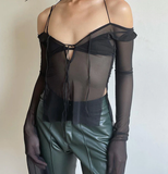 SEE THROUGH LACE UP TOP
