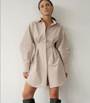 LONG SLEEVE PLEATED ELEGANT DRESS