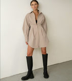 LONG SLEEVE PLEATED ELEGANT DRESS