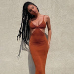 KNITTED BACKLESS LONG COCTAIL DRESS - Crazecabin