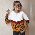 LEOPARD PATCHWORK KNITTED O-NECK SWEATER - Crazecabin