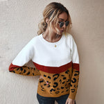 LEOPARD PATCHWORK KNITTED O-NECK SWEATER - Crazecabin
