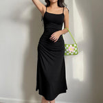 STRAPPED RUCHED BACKLESS ELEGANT DRESS