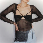 SEE THROUGH LACE UP TOP