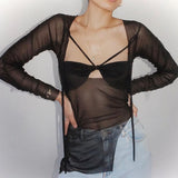 SEE THROUGH LACE UP TOP