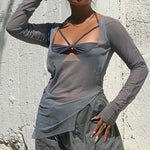 SEE THROUGH LACE UP TOP