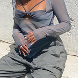 SEE THROUGH LACE UP TOP