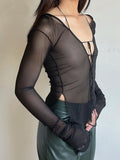SEE THROUGH LACE UP TOP