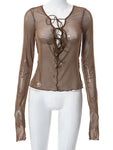 SEE THROUGH LACE UP TOP